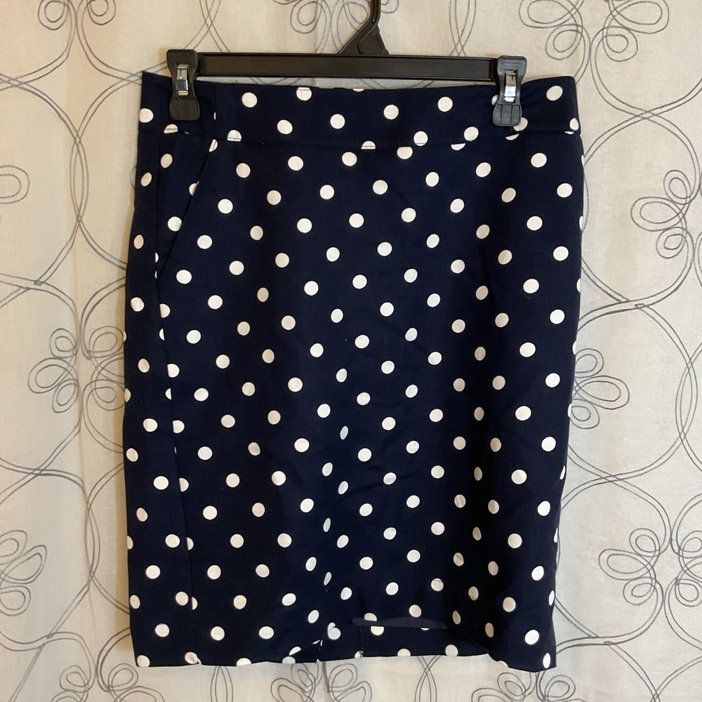 Merona Knee Length Navy Blue and White Polka Dot Pencil‎ Pockets Skirt Size 2